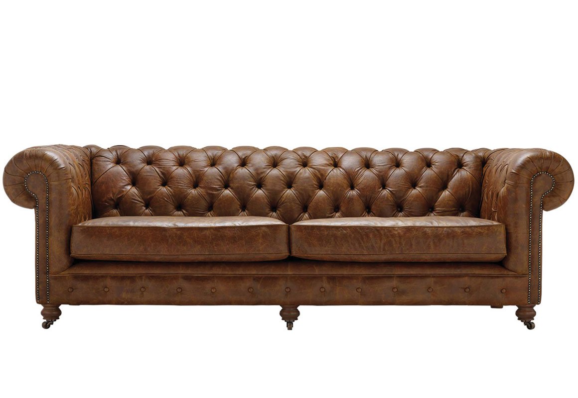 Grand Chesterfield 4 Seater Leather Sofa, English Leather Sofa