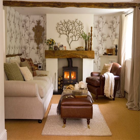 Cosy living room with wood burning stove