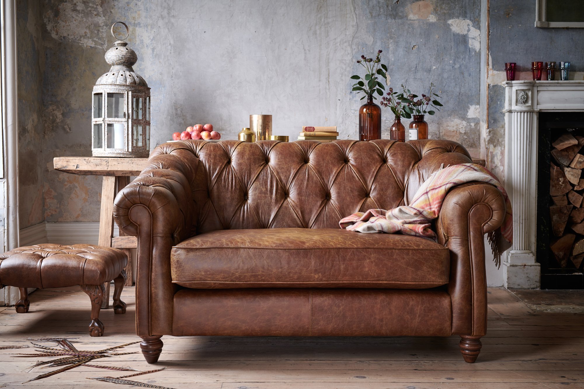 Belgravia 2 seater leather sofa in brown chestnut