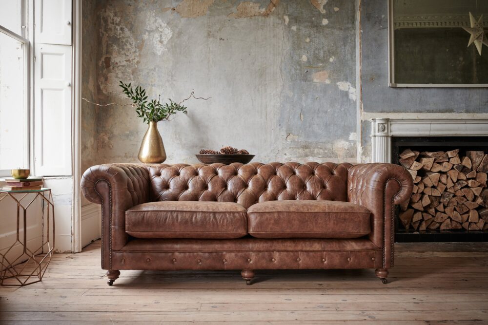 Brown Leather Sofa, Shabby Chic Living Room With Brown Leather Sofa