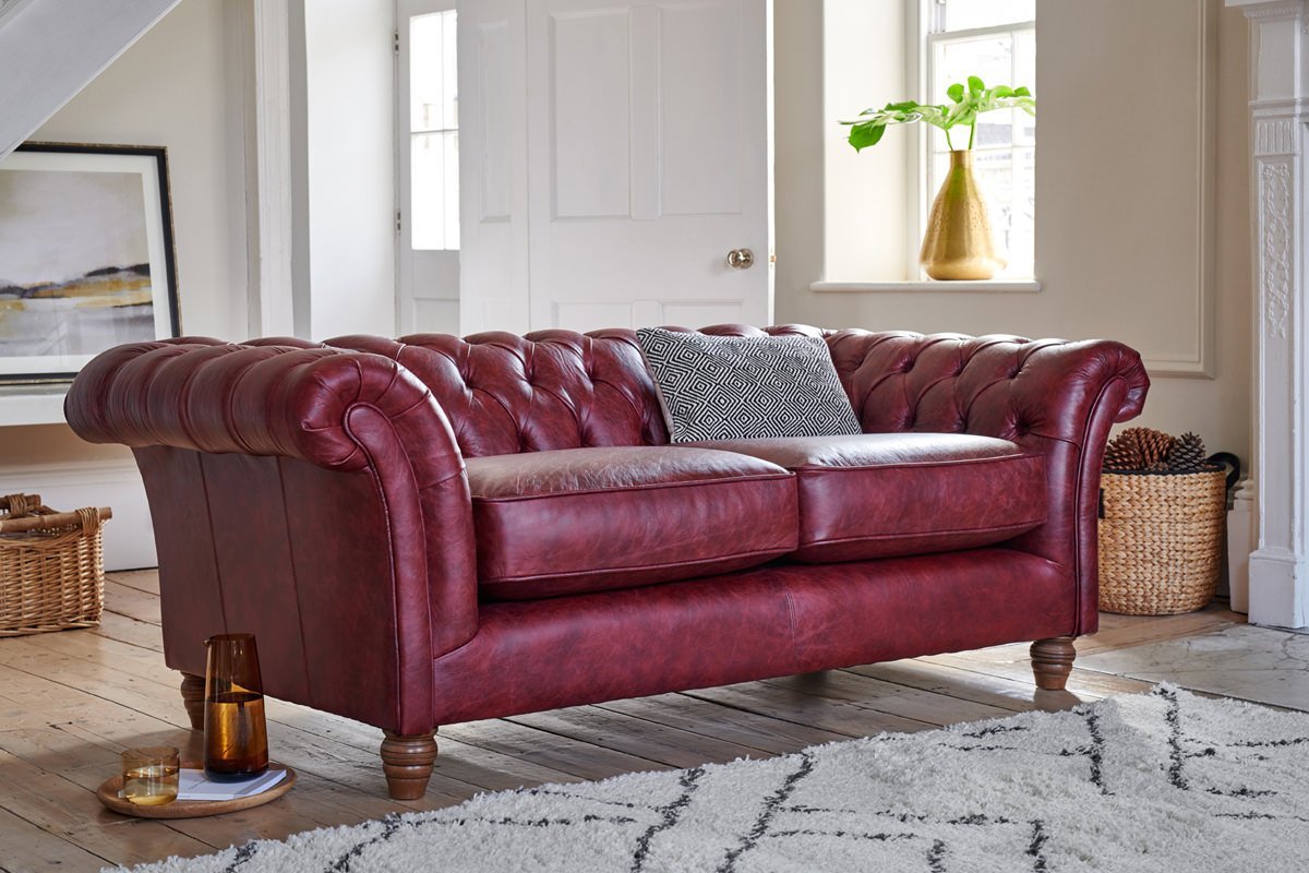 Cambridge 3 Seater Leather Sofa, Oxblood Leather Couch