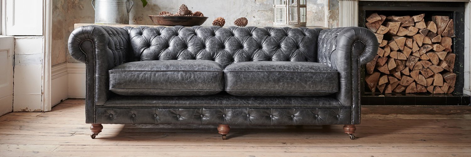 Grey leather chesterfield chair clearance